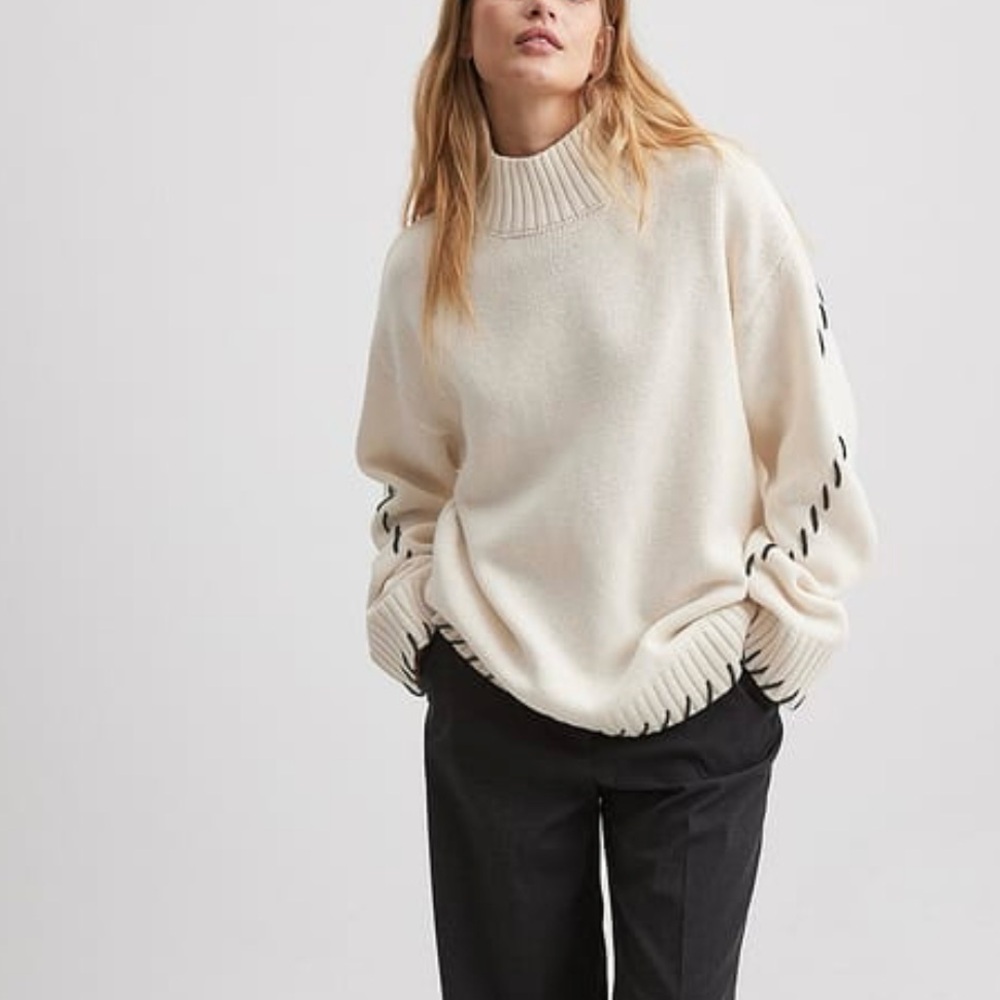 Knitted Contrast Seam Cream Sweater